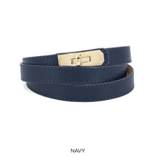 Load image into Gallery viewer, Italian Leather Skinny Belt with Gold Turn-Lock Buckle (navy)
