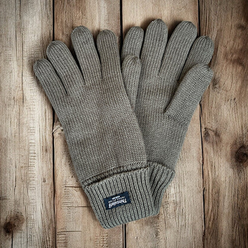 Khaki Men’s Thermal Knit Winter Gloves