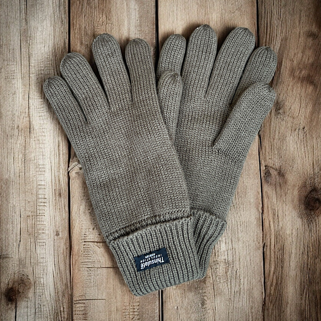 Khaki Men’s Thermal Knit Winter Gloves