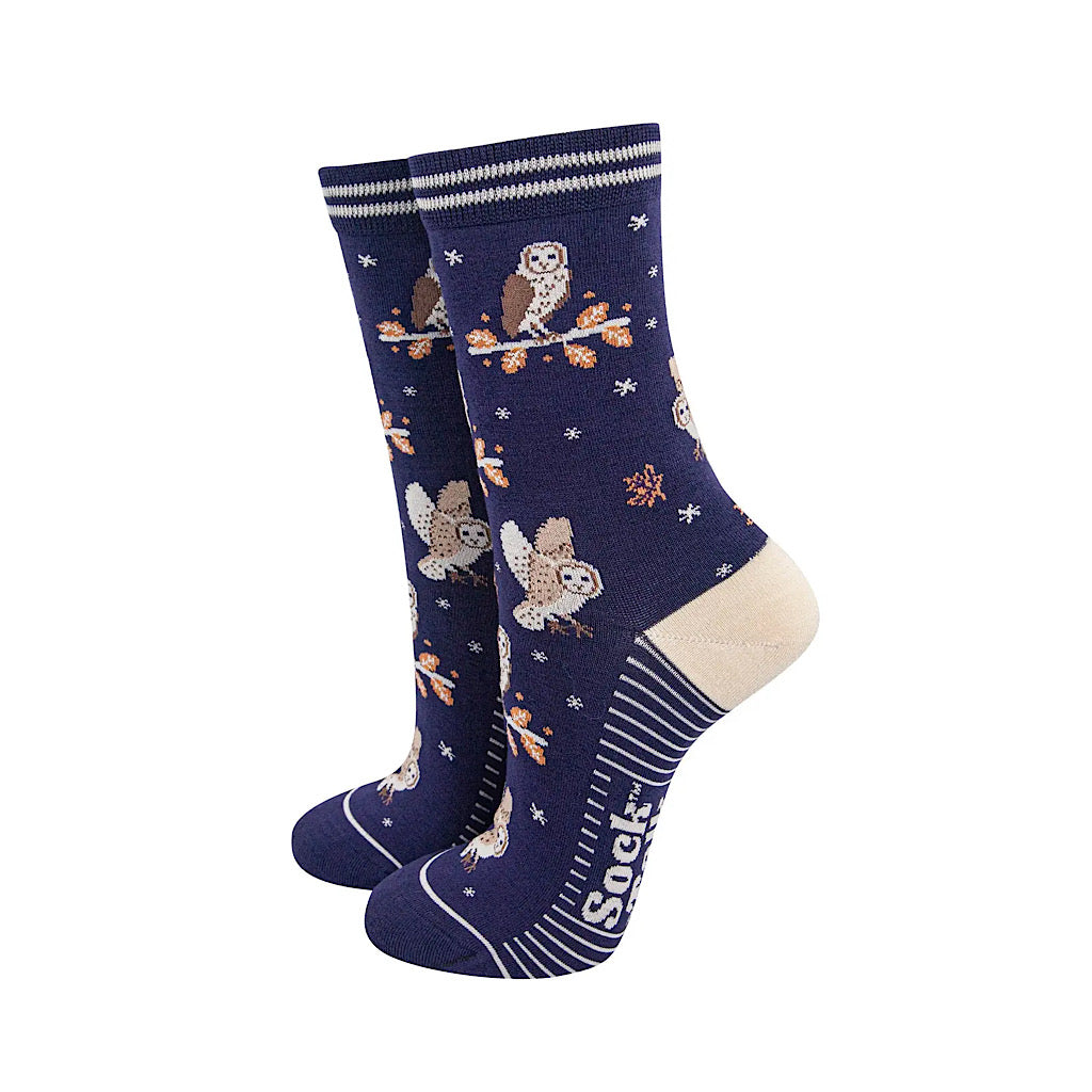 Ladies Bamboo Socks | Navy Blue/Cream Barn Owls
