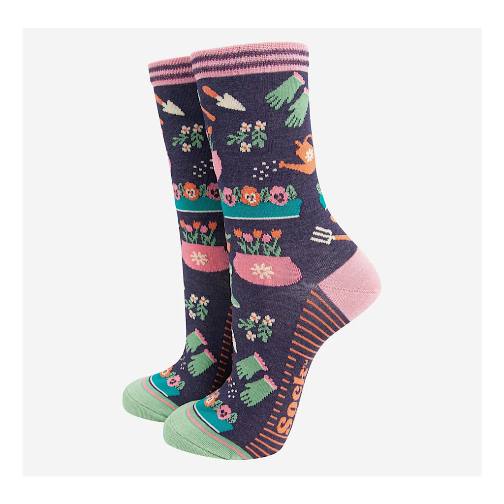Ladies Bamboo Socks | Navy Gardening