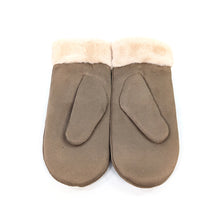 Load image into Gallery viewer, Latte Cosy Button-Detail Faux Suede Mittens (palm)
