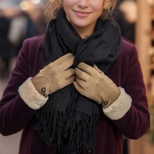 Latte Faux Fur Trim Sheepskin Style Gloves