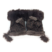 Load image into Gallery viewer, Leopard Luxe Faux Fur Fingerless Gloves with Pom Pom Ties (palm)
