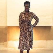 Load image into Gallery viewer, Leopard Print Belted Midi Shirt Dress
