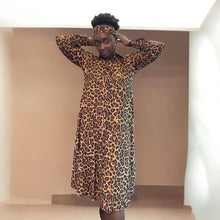 Load image into Gallery viewer, Leopard Print Belted Midi Shirt Dress (headband)
