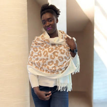 Load image into Gallery viewer, Leopard Print Fringed Scarf – Cream &amp; Rust (cream)
