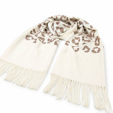 Load image into Gallery viewer, Leopard Print Fringed Scarf – Cream &amp; Rust (flat)
