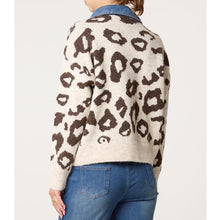 Load image into Gallery viewer, Leopard Print Knit Jumper with Denim Collar – Cream &amp; Brown (back)
