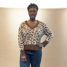 Load image into Gallery viewer, Leopard Print V-Neck Jumper with Contrast Trim (chocolate brown)
