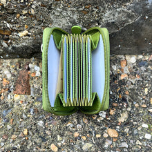 Load image into Gallery viewer, Lime Leather Zip Round Credit Card Holder (open)
