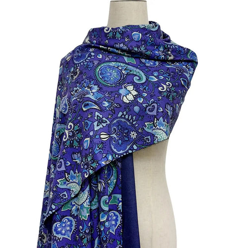 Lotus Paisley Print Wool Scarf (on model)