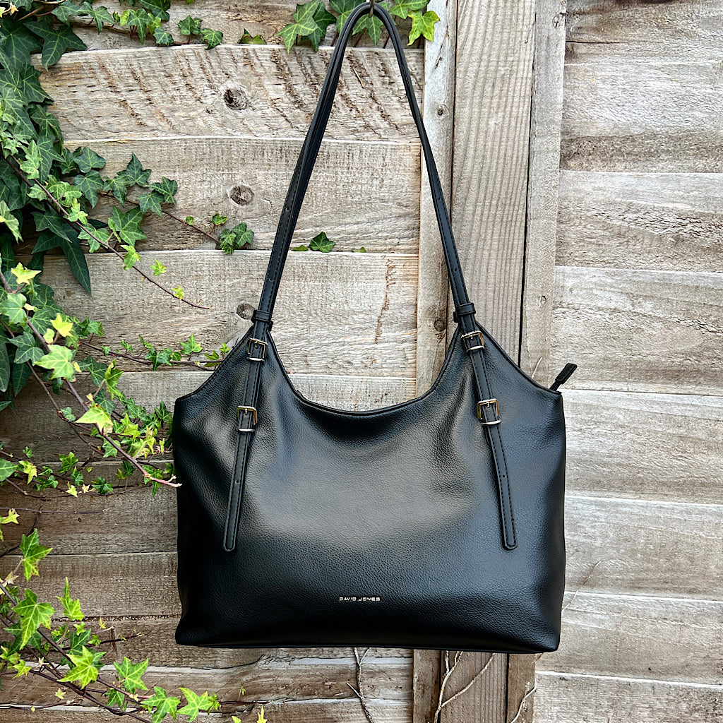 Luxe Black Adjustable Strap Shoulder Bag