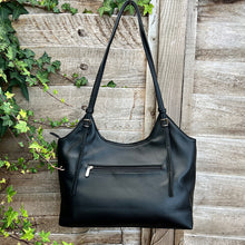 Load image into Gallery viewer, Luxe Black Adjustable Strap Shoulder Bag (back)
