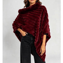 Load image into Gallery viewer, Luxury Faux Fur Ribbed Poncho with Cowl Neck (burgundy)
