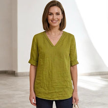 Load image into Gallery viewer, Made in Italy Linen V-Neck Top (olive green)
