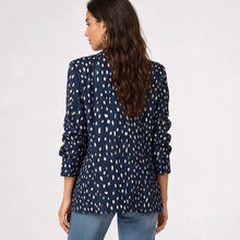 Load image into Gallery viewer, Made in Italy Navy Spot Ruched Sleeve Blazer (black)
