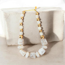 Load image into Gallery viewer, Marbled Resin &amp; Gold Stainless Steel Statement Necklace (pearl white)
