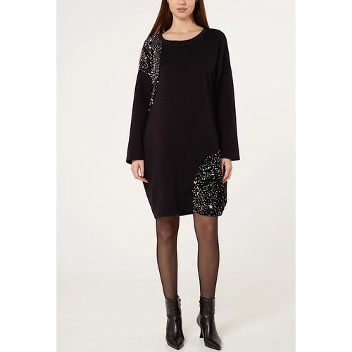 Midnight Spark Sequin Panel Dress