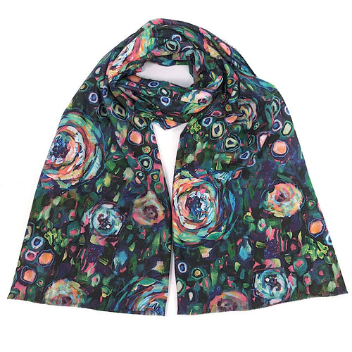 Multicolour Green Bloom Garden Abstract Scarf