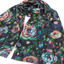 Load image into Gallery viewer, Multicolour Green Bloom Garden Abstract Scarf (Close up)
