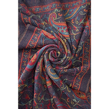 Load image into Gallery viewer, Navy Intricate Paisley Woven Wool Scarf (swirl)
