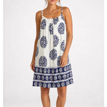 Load image into Gallery viewer, Navy &amp; Ivory Shell Print Strappy Sundress
