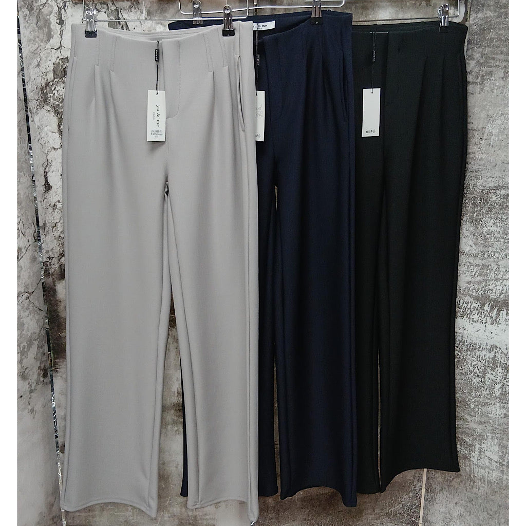 Navy Pinch Pleat High Waisted Wide Leg Trousers