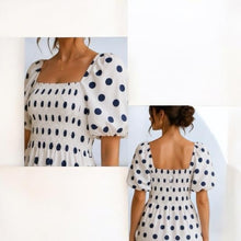 Load image into Gallery viewer, Navy Polka Dot Relaxed Fit Dress (close up)

