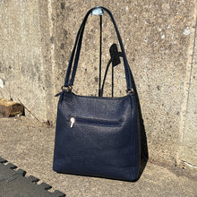 Load image into Gallery viewer, Navy Twin Handle Tote Bag with Tassel Charm (back)
