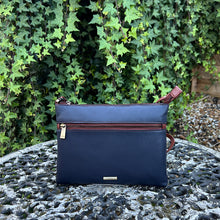 Load image into Gallery viewer, Nova Leather Two-Tone Slim Crossbody Bag – Navy &amp; Tan
