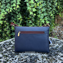 Load image into Gallery viewer, Nova Leather Two-Tone Slim Crossbody Bag – Navy &amp; Tan (back)
