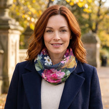 Load image into Gallery viewer, Oil Hydrangeas Pleated Magnetic Infinity Scarf (on model)
