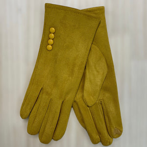 Button Suedette Gloves | Mustard