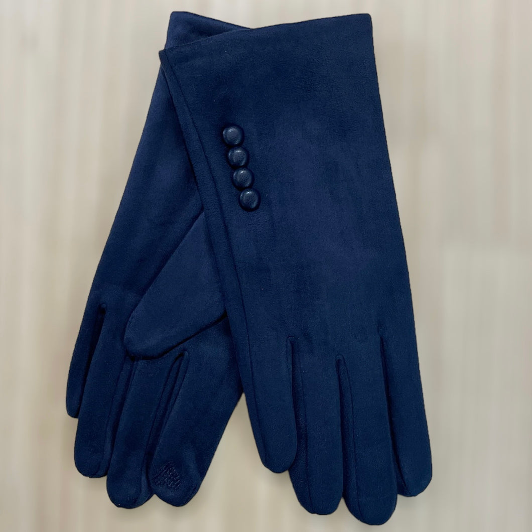 Button Suedette Gloves | Navy