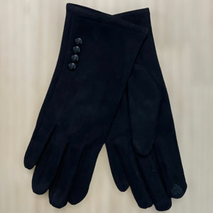 Button Suedette Gloves | Black