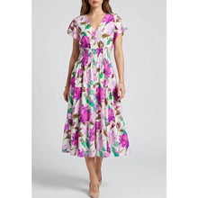 Load image into Gallery viewer, Pink Multi Floral Watercolour Floral Angel Sleeve Midi Dress
