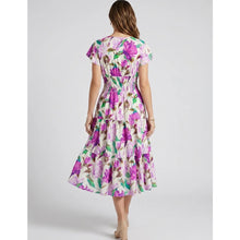 Load image into Gallery viewer, Pink Multi Floral Watercolour Floral Angel Sleeve Midi Dress (back)
