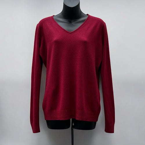 Plain Burgundy V-Neck 'Damod' Lightweight Knitted Top