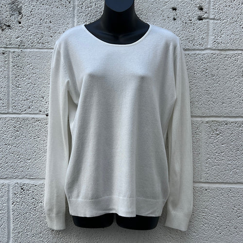 Plain Ivory Round Neck 'Damod' Lightweight Knitted Top