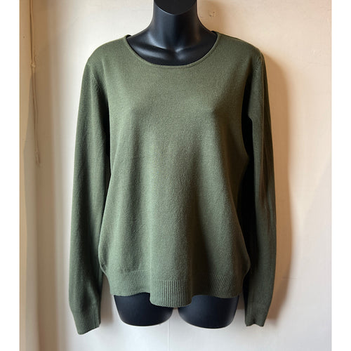 Plain Olive Round Neck 'Damod' Lightweight Knitted Top