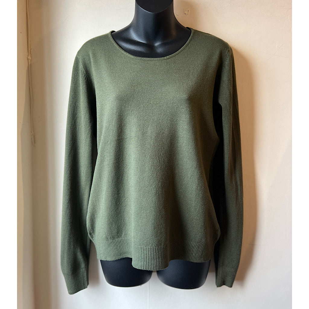 Plain Olive Round Neck 'Damod' Lightweight Knitted Top