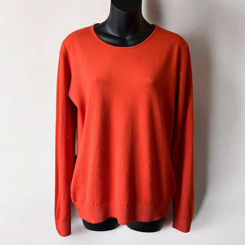 Plain Orange Round Neck 'Damod' Lightweight Knitted Top