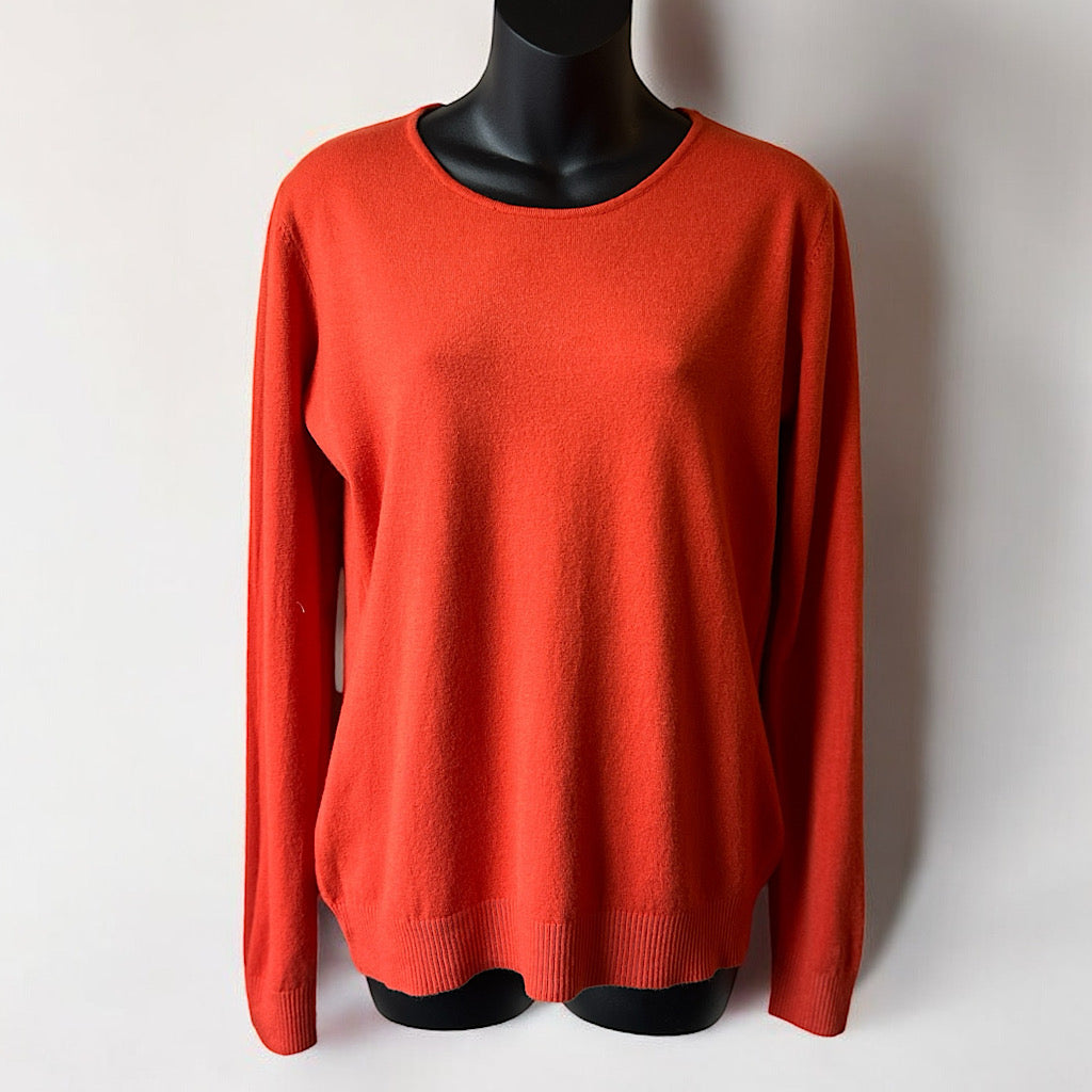 Plain Orange Round Neck 'Damod' Lightweight Knitted Top