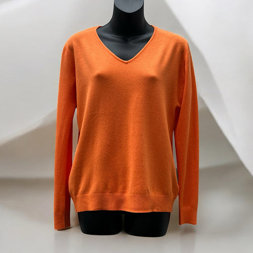 Plain Orange V-Neck 'Damod' Lightweight Knitted Top