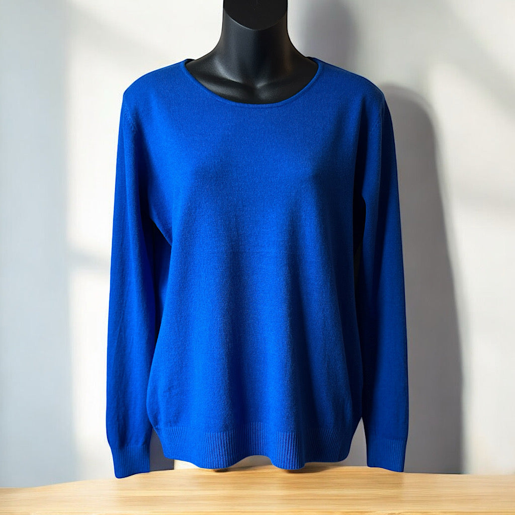 Plain Royal Blue Round Neck 'Damod' Lightweight Knitted Top