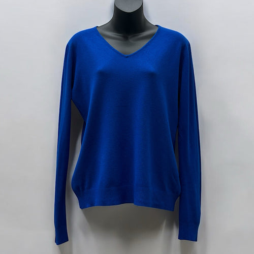 Plain Royal Blue V-Neck 'Damod' Lightweight Knitted Top