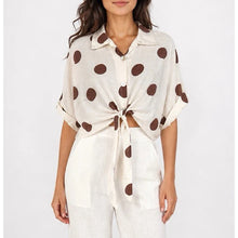 Load image into Gallery viewer, Polka Dot Tie Front Shirt | Cream with Chocolate Brown Polka Dots
