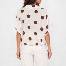 Load image into Gallery viewer, Polka Dot Tie Front Shirt | Cream with Chocolate Brown Polka Dots (back)
