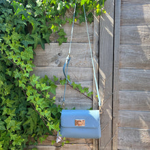 Load image into Gallery viewer, Powder Blue David Jones Turn-Lock Organiser Crossbody Bag (hanging)
